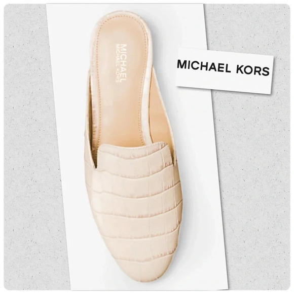 Michael Kors Natasha Embossed Leather Mules Slide On Clogs - Picture 1 of 7